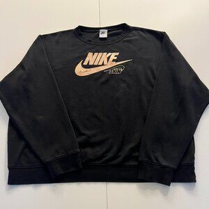 Nike Sweatshirt Mens XL Black Lg Gold Swoosh Crewneck Pullover Fleece Casual